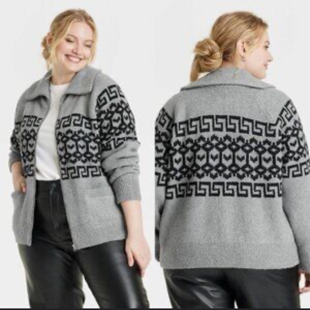 Universal Thread Gray Textured zip up cardigan Sweater cabincore